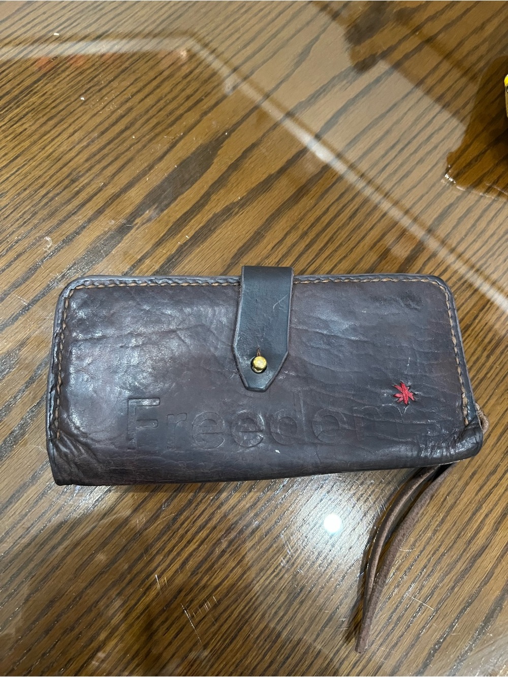 Brown Leather Men's Wallet Clutch with Snap Closure unisex freedom